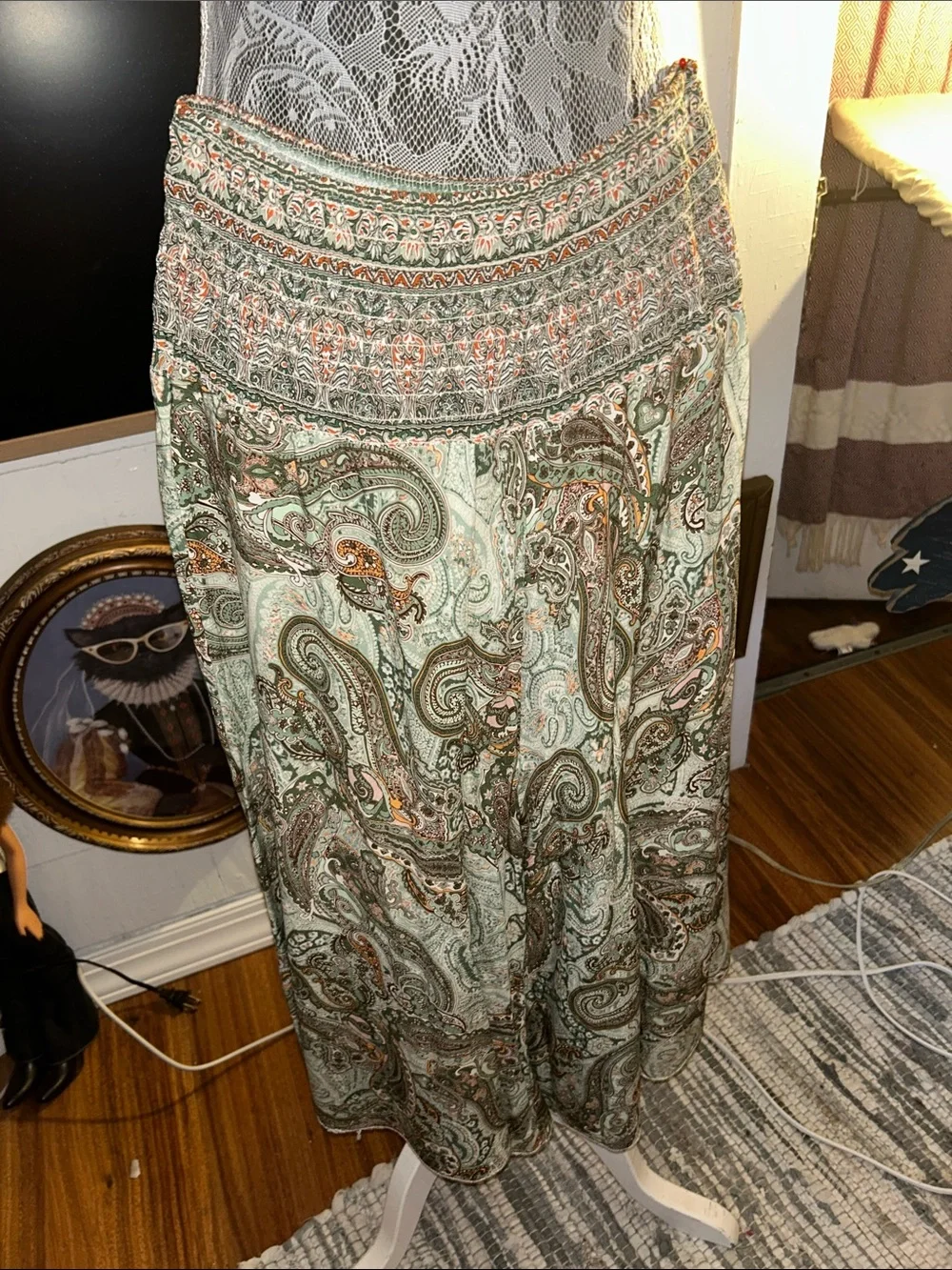 Bohemian Paisley Wide Leg Pants in Mint Green made in Italy